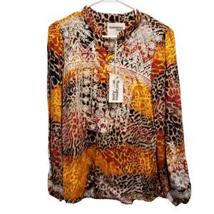 Savanna Jane Small Top Shirt Blouse Embroidered Animal Print Long Sleeve Small